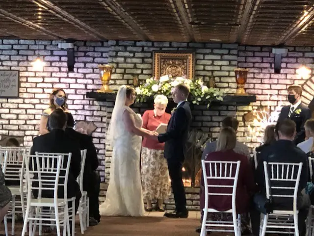 Winter wedding at the fireplace